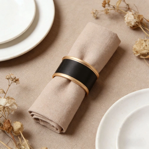 Modern Minimalist Iron Napkin Rings Black With Gold Rose Gold Trim Electroplated Napkin Buckles For Banquet Table Decor