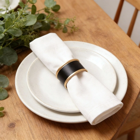 Modern Minimalist Iron Napkin Rings Black With Gold Rose Gold Trim Electroplated Napkin Buckles For Banquet Table Decor
