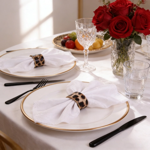 Leopard Print PU Leather Napkin Rings Gold Snap Button Elegant Animal Pattern Table Decoration Napkin Holder For Dining