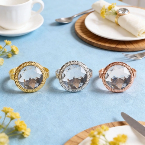 Metal Napkin Rings With Large Crystal Rhinestone Inlaid Woven Design For Wedding Banquet Table Decoration Gold Silver
