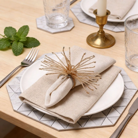 Handmade Beaded Starburst Napkin Rings Copper Wire Beads Buckle For Wedding Banquet Luxury Dining Table Decor Accessories