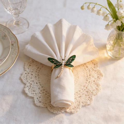 Libelle Serviettenring Legierung Emaille Imitation Künstliche Perle Strass Insektenform Vintage Hochzeit Bankett Abendessen Tischdeko