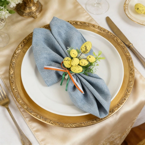 Easter Napkin Rings Spotted Colorful Eggs Wooden Ring With Artificial Leaves And Ribbon Handmade Table Decoration Spring