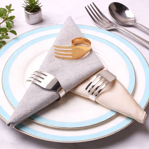 Creative Fork Shape Napkin Rings Metal Electroplated Table Buckle Holders For Hotel Wedding Party Dinner Decor Elegant Modern