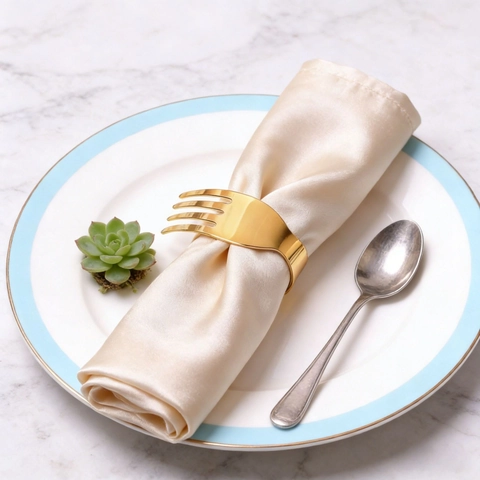 Creative Fork Shape Napkin Rings Metal Electroplated Table Buckle Holders For Hotel Wedding Party Dinner Decor Elegant Modern