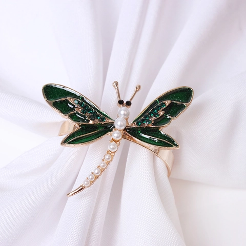 Libelle Serviettenring Legierung Emaille Imitation Künstliche Perle Strass Insektenform Vintage Hochzeit Bankett Abendessen Tischdeko