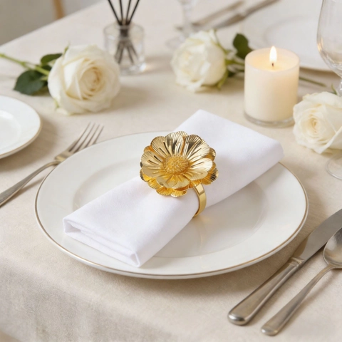 Ronds De Serviette Roses En Métal Élégants Boucles De Serviette Fleurs Dorées Pour Décoration De Table Mariage Hôtel