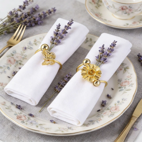 Ronds De Serviette En Métal Papillon Fleur Doré Boucles De Serviette Pour Mariage Banquet Fête Décoration De Table Élégant