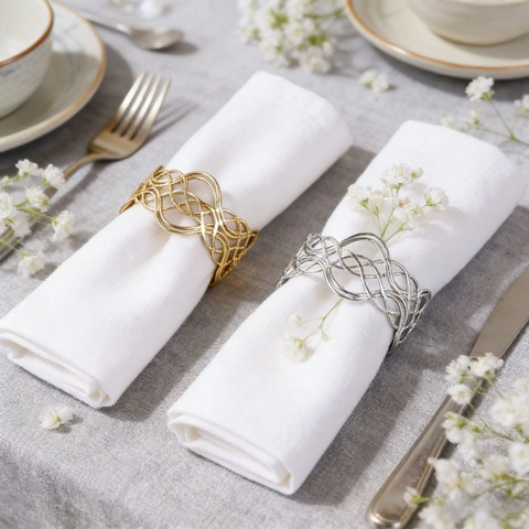 Braided Metal Napkin Rings Hollow Mesh Wave Design Electroplated Gold Silver For Luxury Banquet Wedding Table Decoration