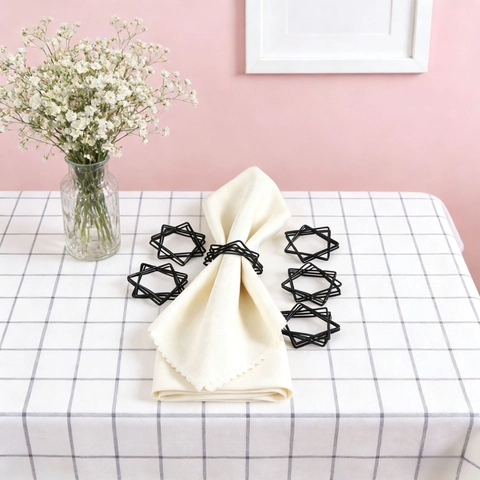 Black Metal Napkin Rings Modern Elegant Woven Wire Leaf Horse Star Shaped Table Decor For Wedding Banquet Dining