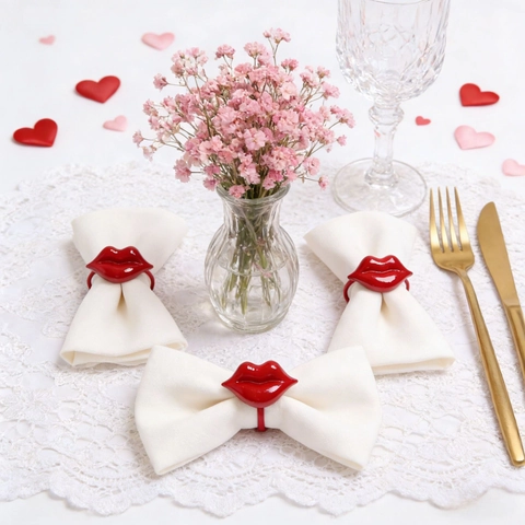 Red Lip Napkin Ring Zinc Alloy Glossy Mouth Shape For Valentine Day Wedding Party Dinner Table Decoration Professional