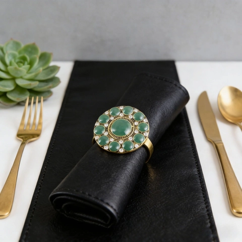 Ronds De Serviette Vintage Alliage Strass Verts Luxe Banquet Décoration De Table Mariage Fête Style Bohémien