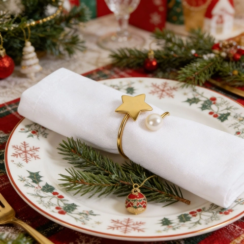 Elegant Napkin Rings Zinc Alloy Gold Star Heart Artificial Pearl For Table Setting Wedding Party Christmas Dinner Decoration