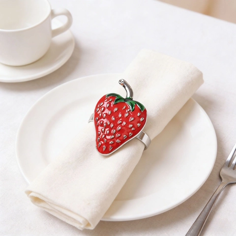Creative Metal Strawberry Napkin Rings Fruit Shape Enamel Napkin Buckles For Wedding Banquet Hotel Table Decorations