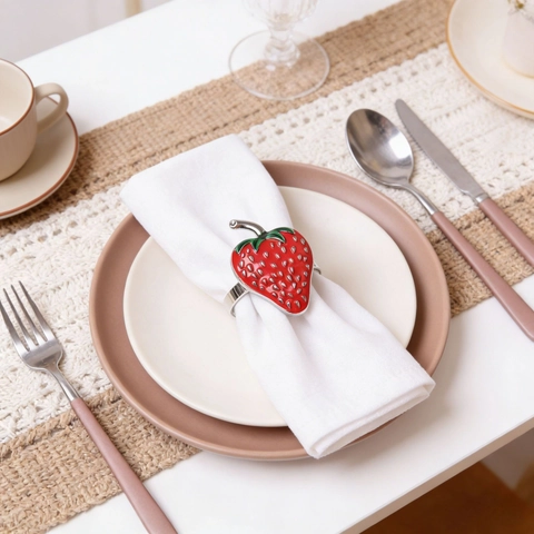 Creative Metal Strawberry Napkin Rings Fruit Shape Enamel Napkin Buckles For Wedding Banquet Hotel Table Decorations