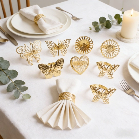 Hollow Out Metal Butterfly Napkin Rings Gold Napkin Buckle For Wedding Banquet Hotel Party Table Decoration Accessories