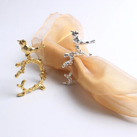 Elegant Alloy Bird On Branch Napkin Ring Metallic Bird Napkin Holder For Rustic Wedding Party Banquet Table Decoration