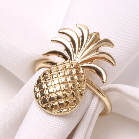 Ronds De Serviette Ananas Alliage Métallique Or Argent Forme Fruits Décoration Table Pour Mariage Dîner Fête Élégant