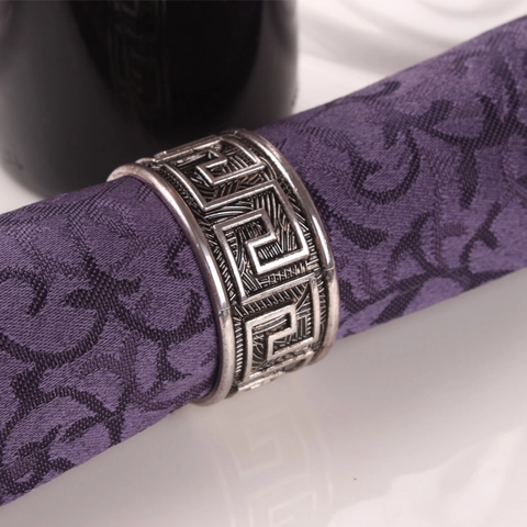 Alloy Napkin Rings With Embossed Greek Key Pattern For Wedding Hotel Table Decoration Retro Meander Style