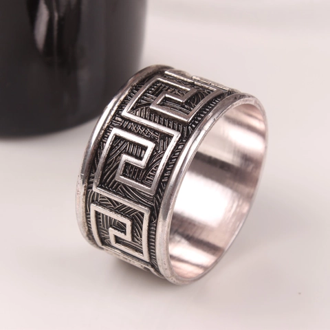 Alloy Napkin Rings With Embossed Greek Key Pattern For Wedding Hotel Table Decoration Retro Meander Style