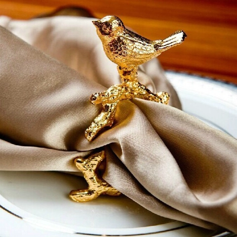 Elegant Alloy Bird On Branch Napkin Ring Metallic Bird Napkin Holder For Rustic Wedding Party Banquet Table Decoration