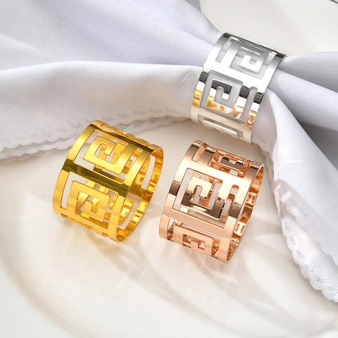 Greek Key Hollow Metal Napkin Rings Stainless Steel Meander Design For Wedding Banquet Hotel Table Decoration