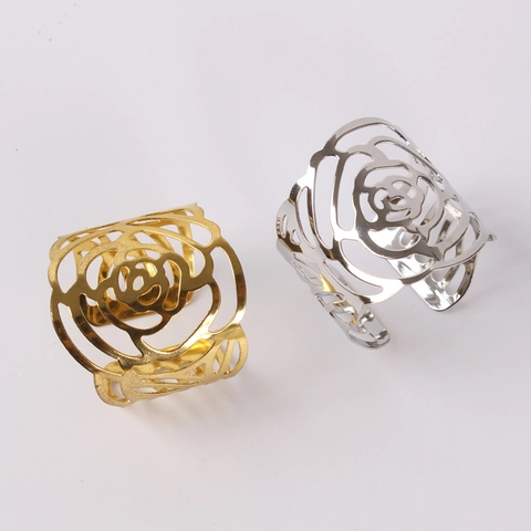 Hollow Rose Flower Napkin Rings Metal Iron Electroplated Table Decoration For Wedding Party Banquet Elegant