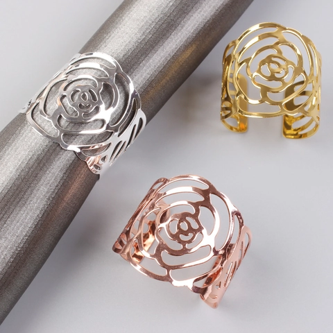 Hollow Rose Flower Napkin Rings Metal Iron Electroplated Table Decoration For Wedding Party Banquet Elegant