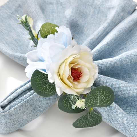 Künstliche Blumen Serviettenringe Rose Pfingstrose Stoff Florale Serviettenschnalle Für Hochzeit Party Tischdeko