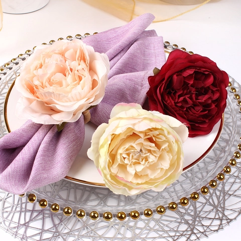 Artificial Peony Flower Napkin Rings Cloth Simulation Floral Buckle For Wedding Banquet Table Decoration Elegant Modern Handmade
