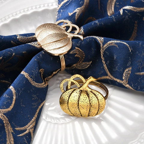 Ronds de Serviette Citrouille et Feuille d'Erable en Alliage Métal Décoration de Table d'Automne Halloween Accessoires de Dîner