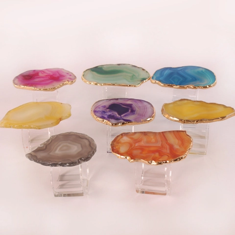Natural Agate Napkin Ring Irregular Sliced Stone Gold Plated Edge Acrylic Holder Elegant Dining Table Decor Banquet