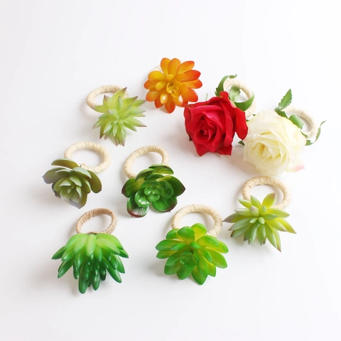 Kunstmatige Vetplanten Servetringen Pastorale Stijl Plastic Groene Plantenhouders Voor Tafeldecoratie Bruiloft Hotel