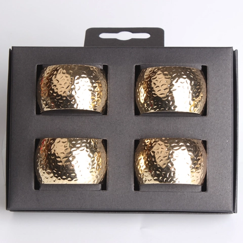Gehämmertes Gold Metall Serviettenringe Trommelform Tischdekoration Für Hochzeit Abendessen Party Elegant