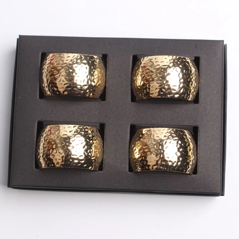 Gehämmertes Gold Metall Serviettenringe Trommelform Tischdekoration Für Hochzeit Abendessen Party Elegant