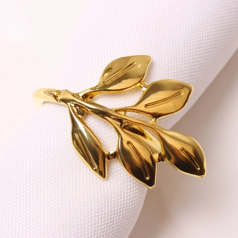 Ronds De Serviette Feuille Alliage Érable Branche Supports Pour Dîner Fête Mariage Table Décor Élégant Poli Or Argent