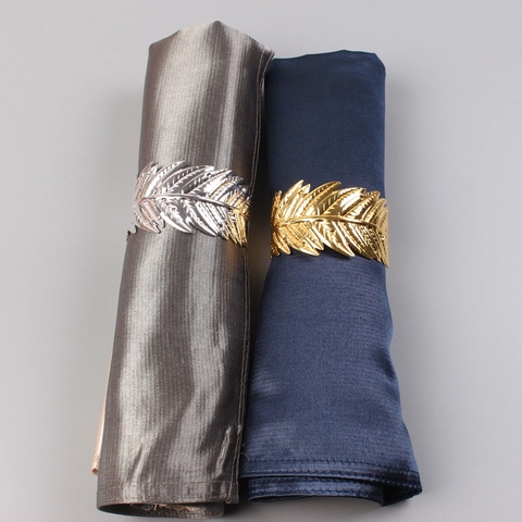 Leaf Feather Shaped Napkin Rings Metal Alloy Elegant Table Decor Holders For Wedding Dinner Party Dinnerware Accessories