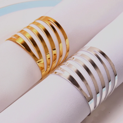 Modern Geometric Hollow Multi Layer Metal Napkin Rings Elegant Striped Design For Wedding Dining Table Decoration