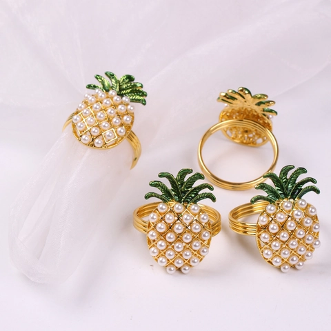Ronds De Serviette Ananas Alliage Imitation Künstliche Perle Plaqu Or Email Forme Fruit Decoration Table Pour Mariage Diner
