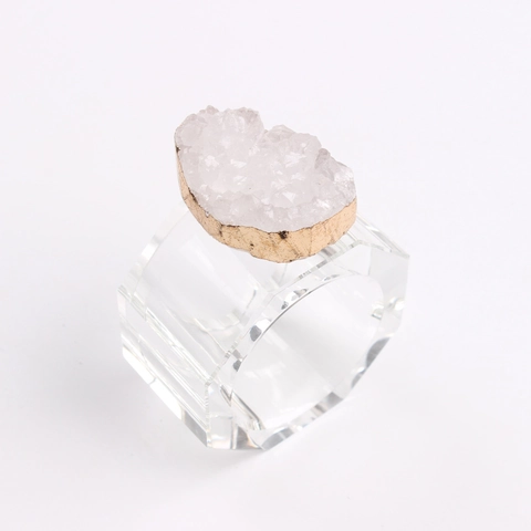 White Natural Druzy Agate Napkin Ring Transparent Acrylic Octagon Gold Edged Luxury Dining Table Decor Wedding Banquet