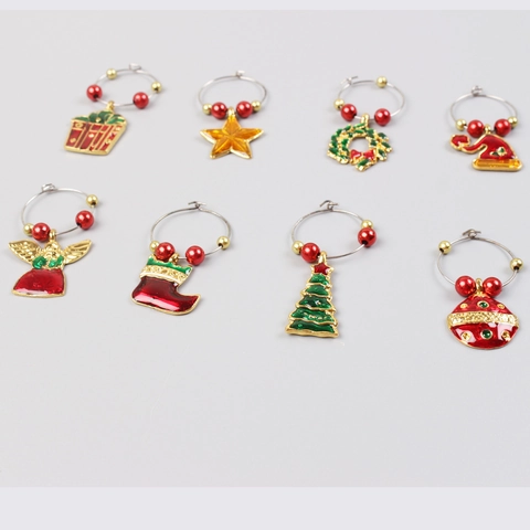 Marqueurs De Verres À Vin De Noël Alliage Émail Décoration De Table Festive Identificateurs De Boissons Pour Fêtes