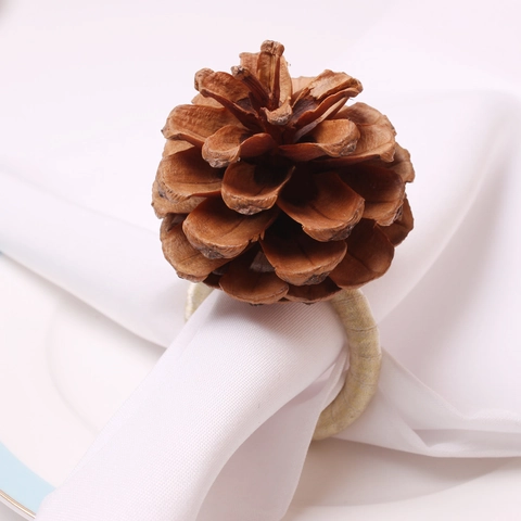 Ronds De Serviette Pomme De Pin Naturel Fil Or Argent Noël Action De Grâce Décoration Table Automne Style Ferme Rustique