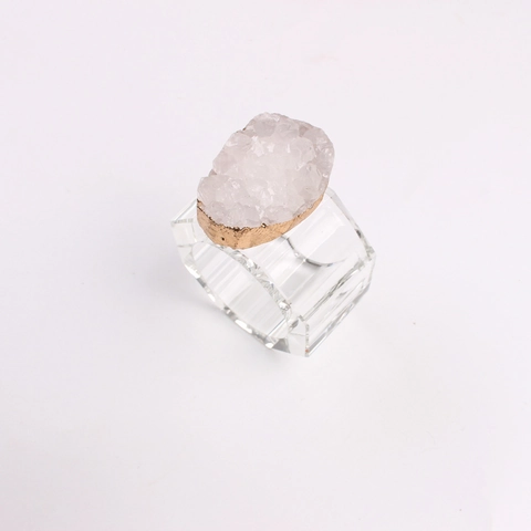 White Natural Druzy Agate Napkin Ring Transparent Acrylic Octagon Gold Edged Luxury Dining Table Decor Wedding Banquet