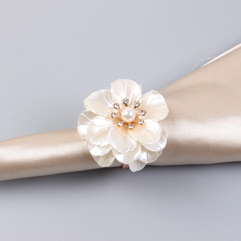 Elegante Portatovagliolo Fiore Perla Artificial Strass Lega Metallo Matrimonio Banchetto Decorazione Tavola Stile Lusso