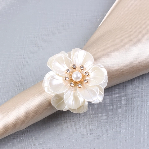 Elegante Portatovagliolo Fiore Perla Artificial Strass Lega Metallo Matrimonio Banchetto Decorazione Tavola Stile Lusso