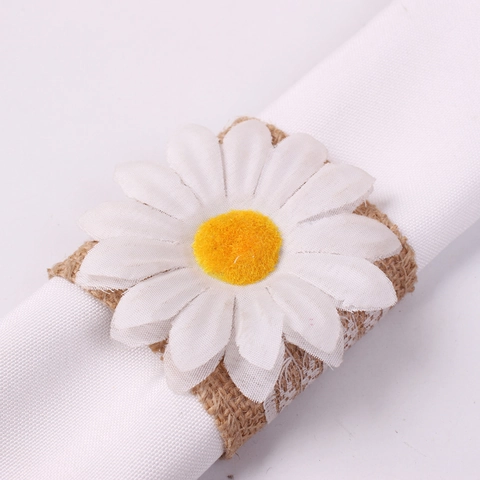 Ronds De Serviette Marguerite Jute Naturelle Avec Dentelle Décoration Table Rustique Mariage Dîner Fête