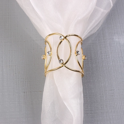 Alloy Rhinestone Napkin Rings Hollow Woven Wire Design For Wedding Party Banquet Dining Table Decoration Holders
