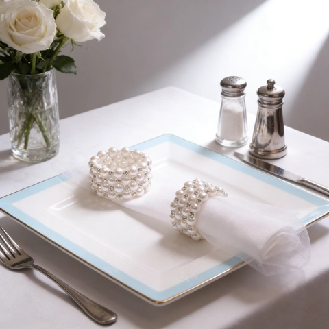 Ronds De Serviette Élégants En Künstliche Perles Et Strass Alliage Support À Künstliche Perles Multirangées Pour Mariage Hôtel Décoration De Table