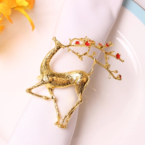 Reindeer Napkin Rings Zinc Alloy Deer Antler Flower Napkin Buckle For Christmas Wedding Banquet Table Decoration Home Decor