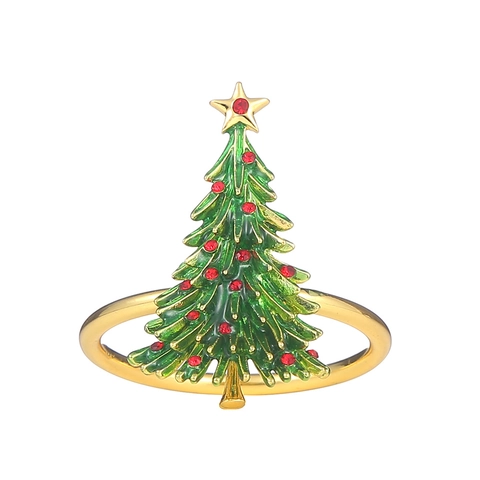 Christmas Tree Napkin Rings Alloy Enamel Rhinestone Star Top Holiday Table Decoration Festive Banquet Napkin Buckle Holder
